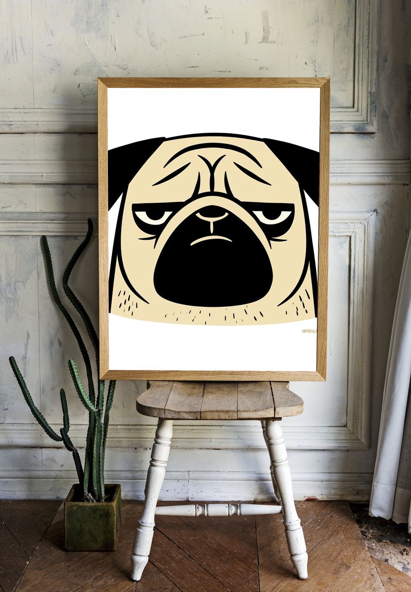 Grumpy Pug Illustration Poster. room preview
