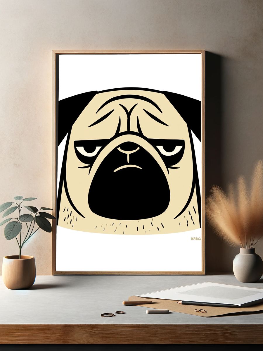 Grumpy Pug Illustration Poster. — room view 2