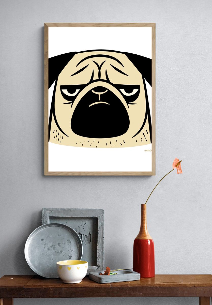 Grumpy Pug Illustration Poster. — room view 3