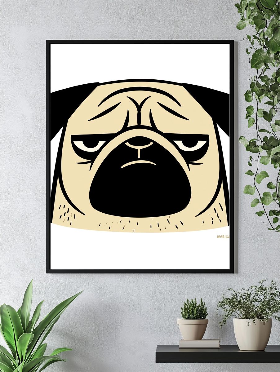 Grumpy Pug Illustration Poster. — room view 4