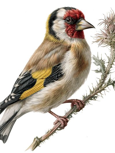 European Goldfinch Botanical Print.