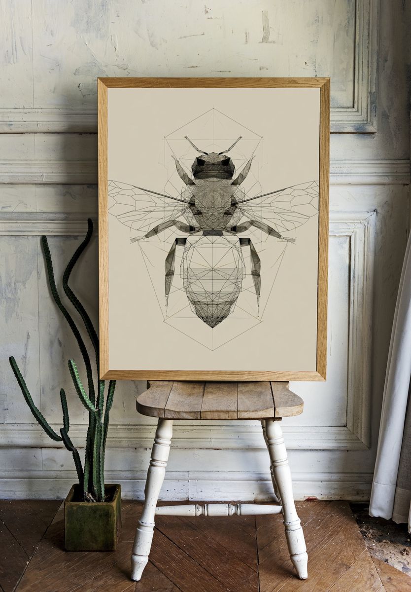 Geometric Bee Line-Art Poster. room preview