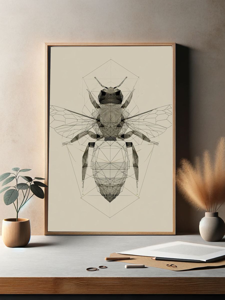 Geometric Bee Line-Art Poster. — room view 2