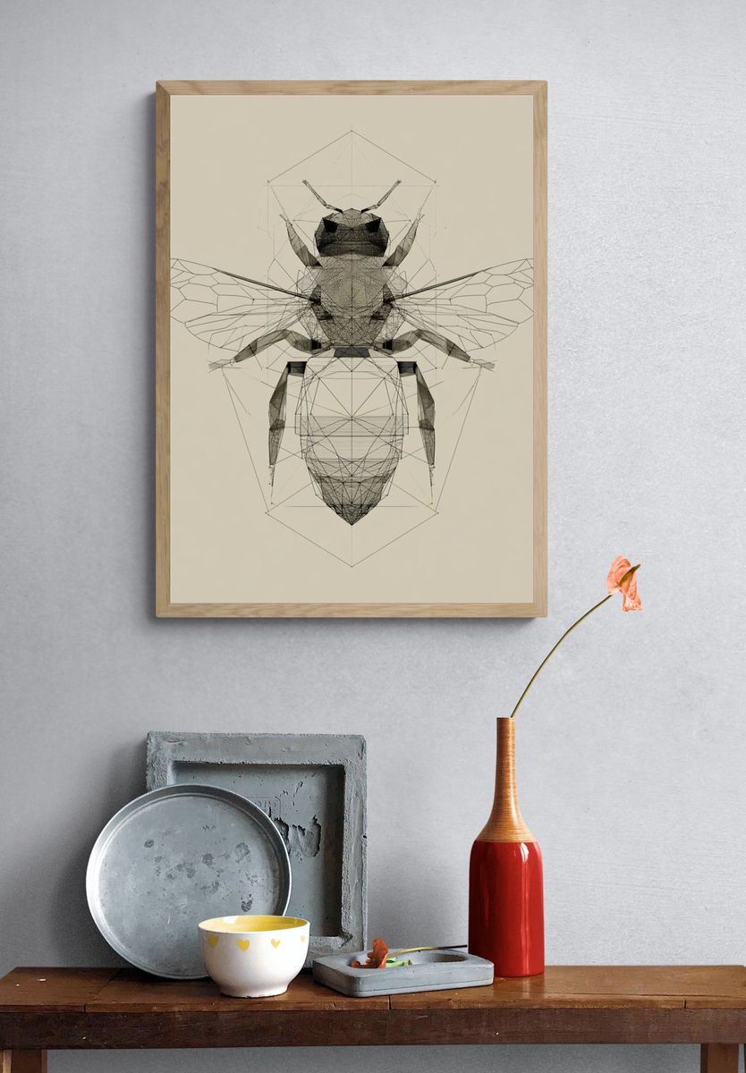 Geometric Bee Line-Art Poster. — room view 3