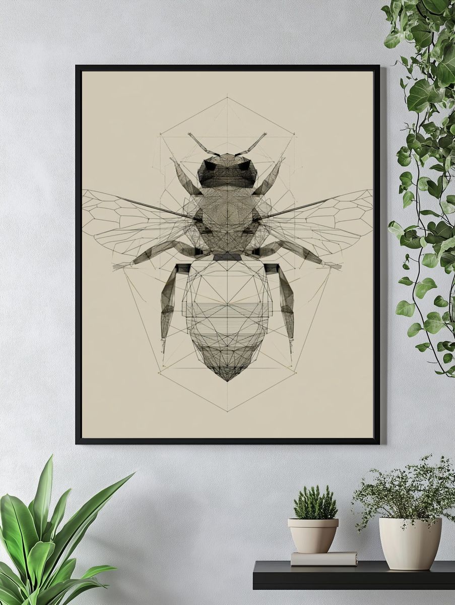 Geometric Bee Line-Art Poster. — room view 4
