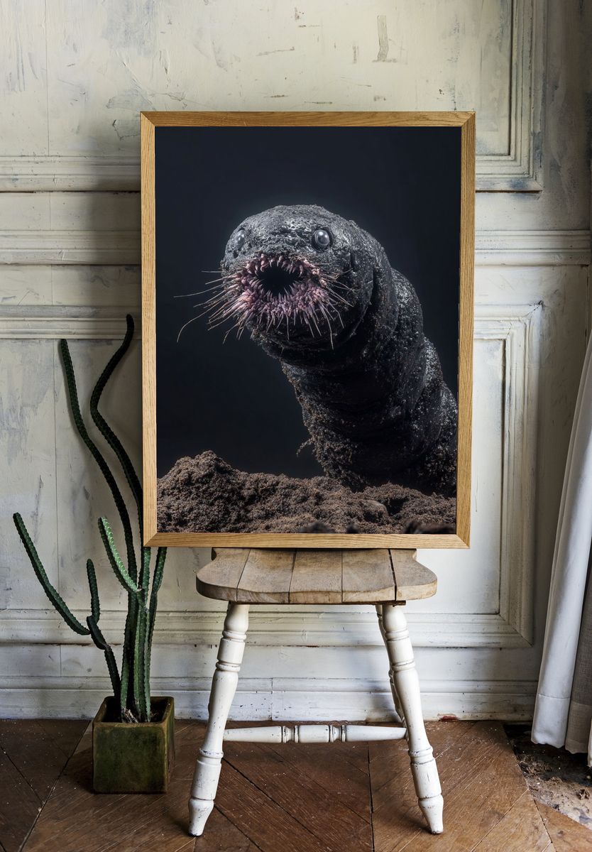 Deep-Sea Worm Portrait Print. room preview