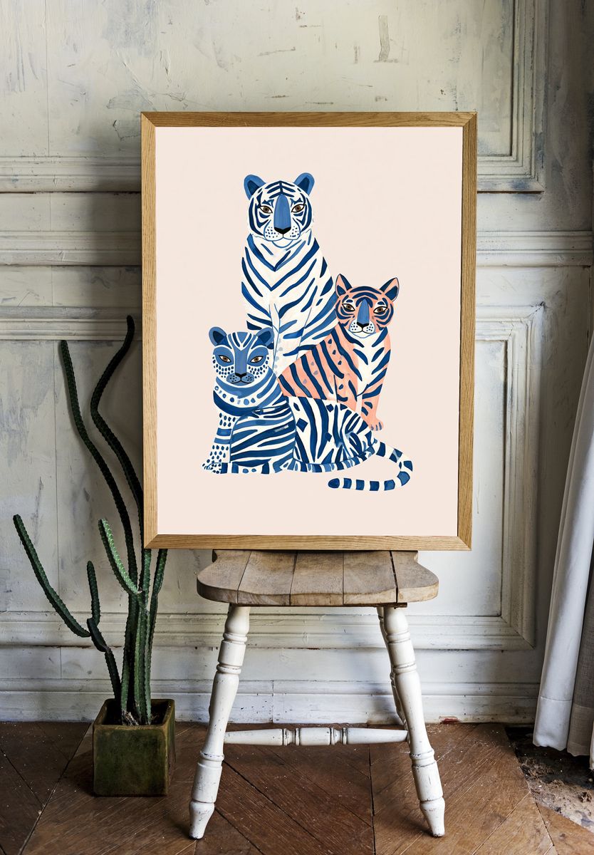 Colorful Tiger Family Illustration Poster. room preview