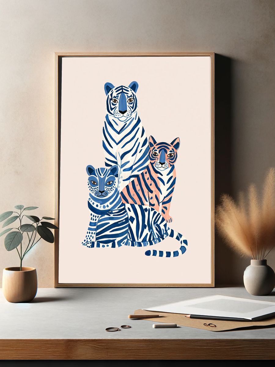 Colorful Tiger Family Illustration Poster. — room view 2