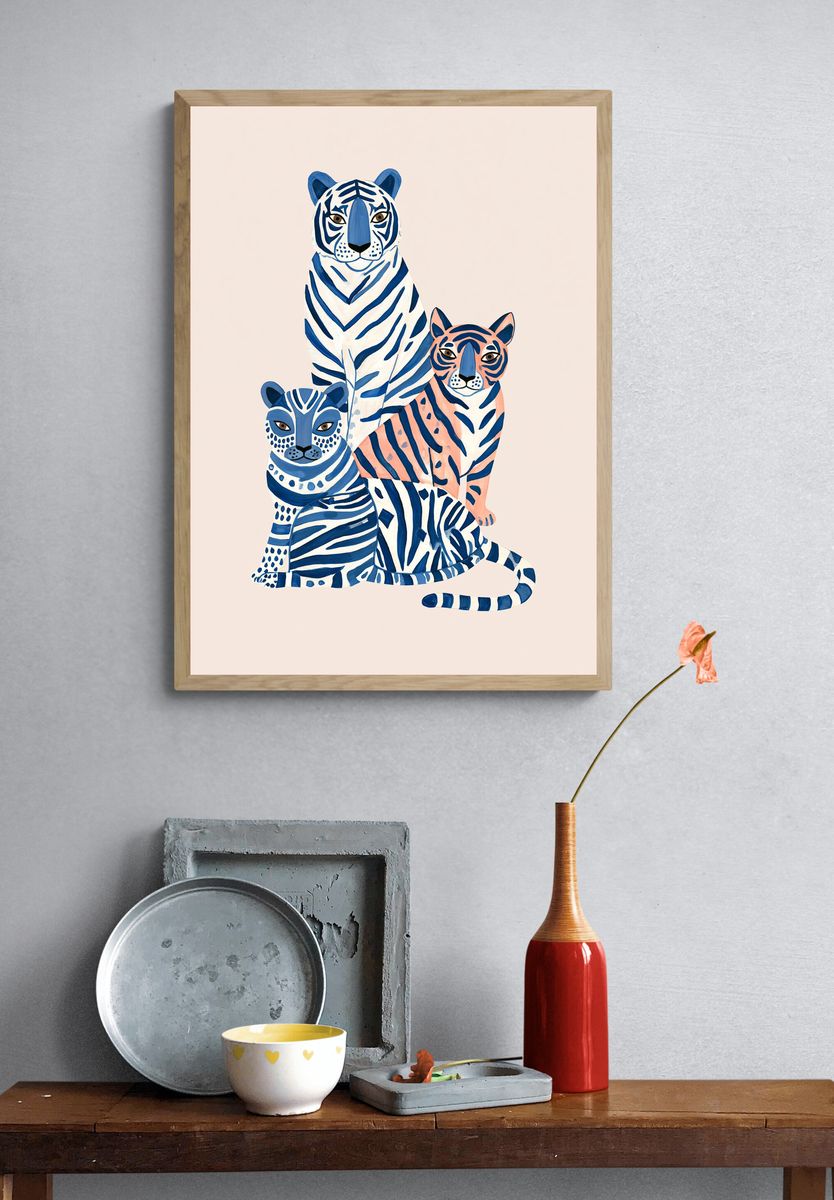 Colorful Tiger Family Illustration Poster. — room view 3
