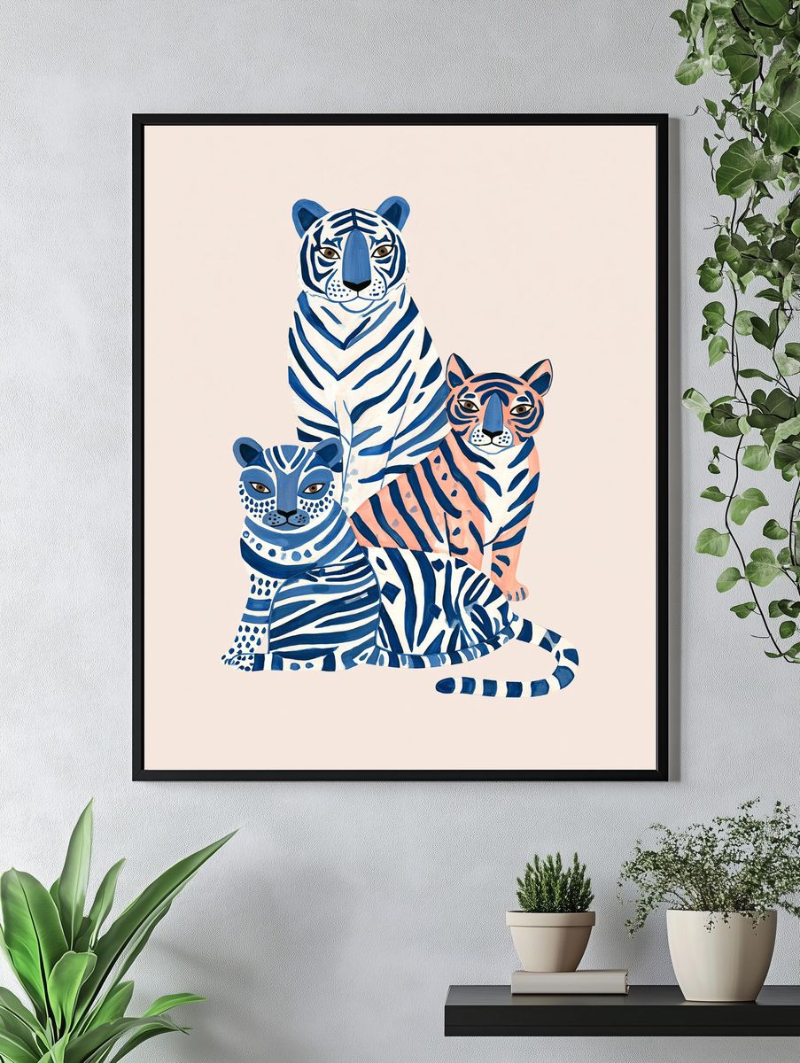Colorful Tiger Family Illustration Poster. — room view 4