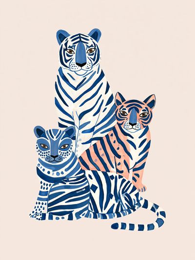Colorful Tiger Family Illustration Poster. poster