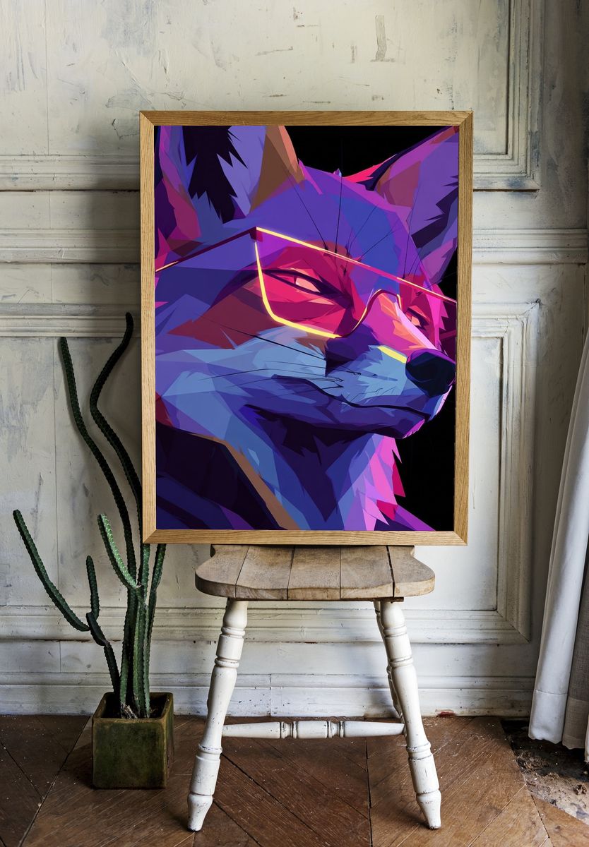 Neon Fox Digital Art Poster. — room view 1