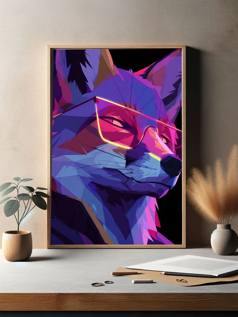 Neon Fox Digital Art Poster. — room view 2