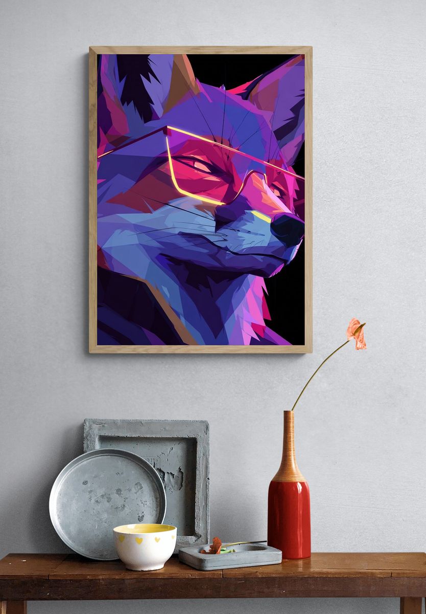 Neon Fox Digital Art Poster. — room view 3