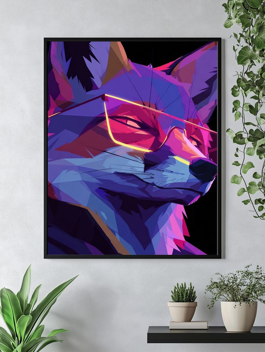 Neon Fox Digital Art Poster. — room view 4