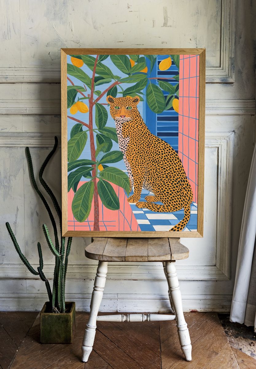 Leopard in Tropical Window Poster. — room view 1