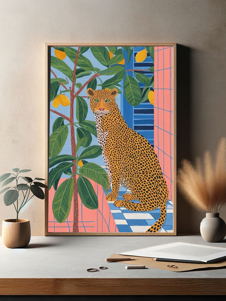 Leopard in Tropical Window Poster. — room view 2