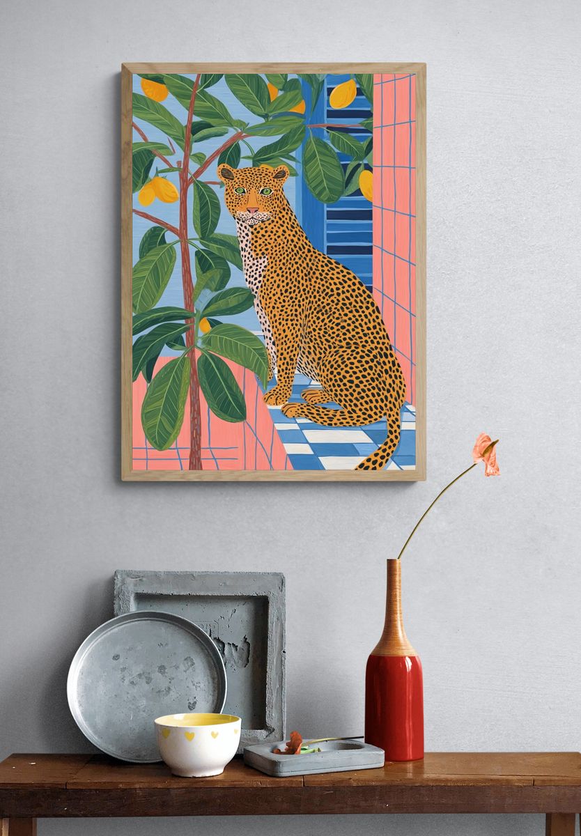 Leopard in Tropical Window Poster. — room view 3