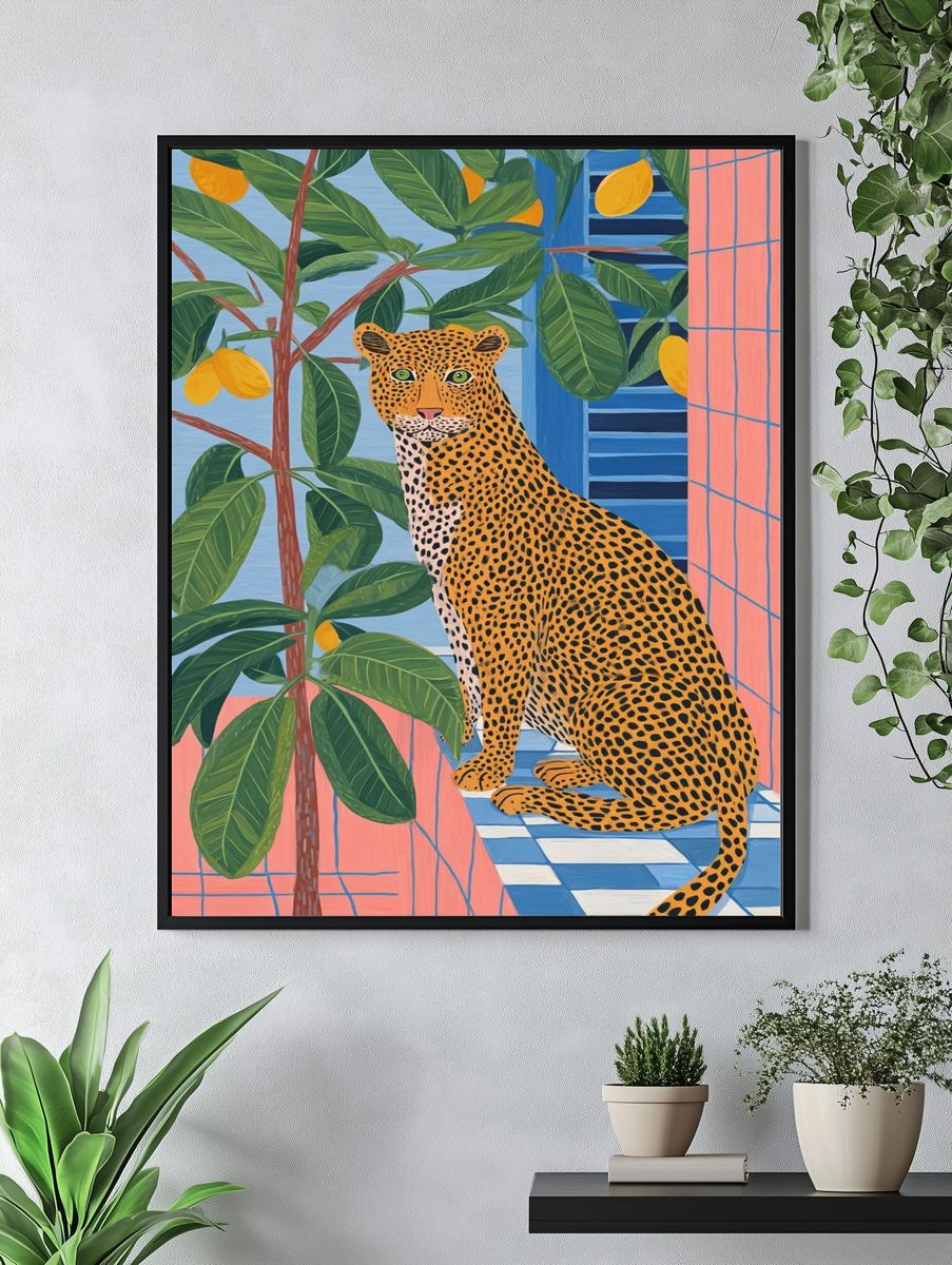 Leopard in Tropical Window Poster. — room view 4