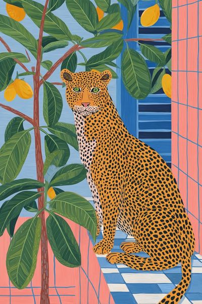 Leopard in Tropical Window Poster.