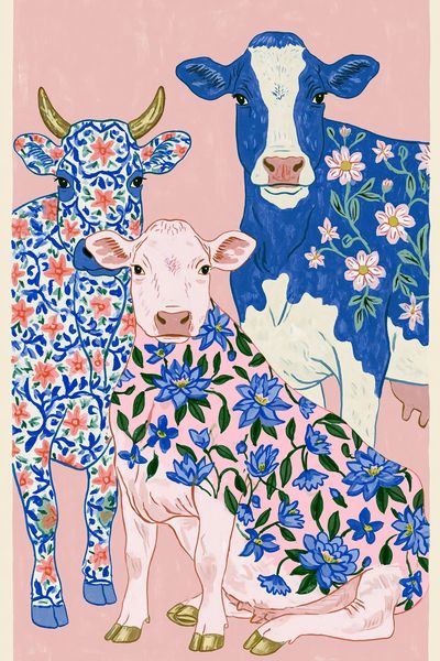 Floral Cows Illustration Poster.