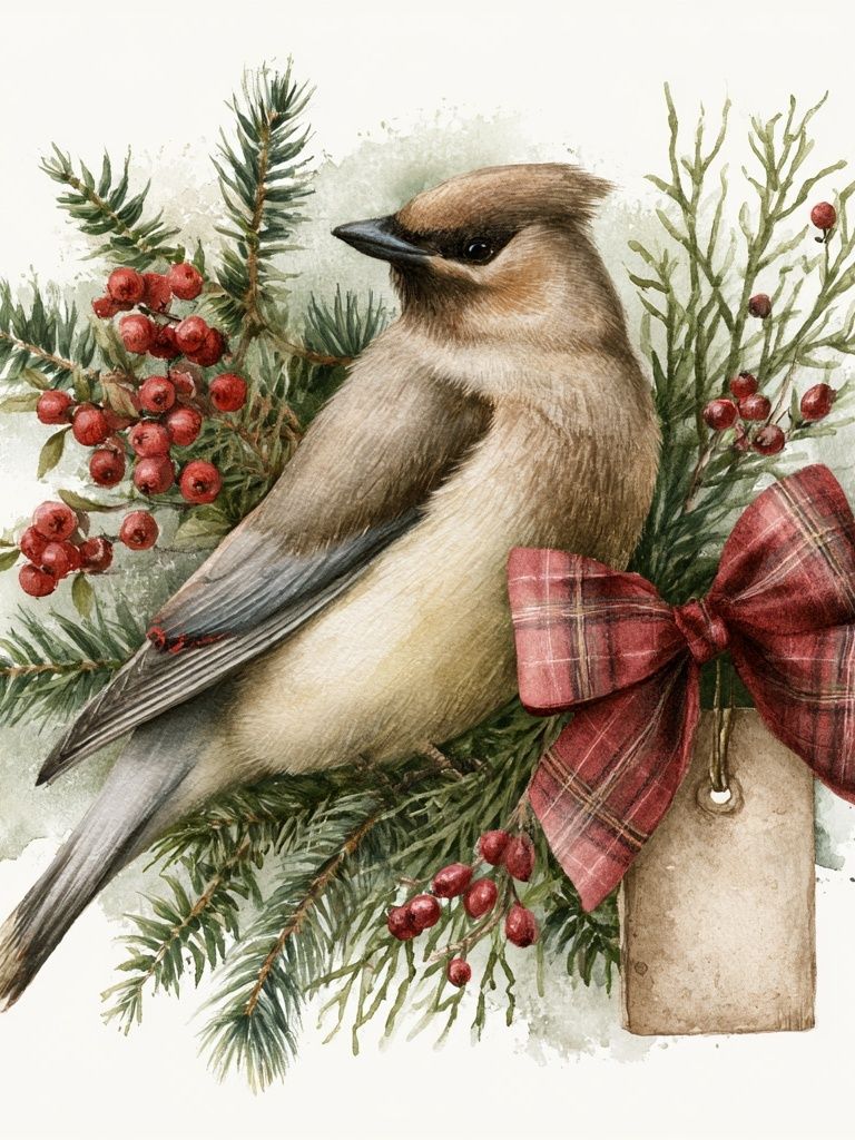 Cedar Waxwing Watercolor Poster. poster detail