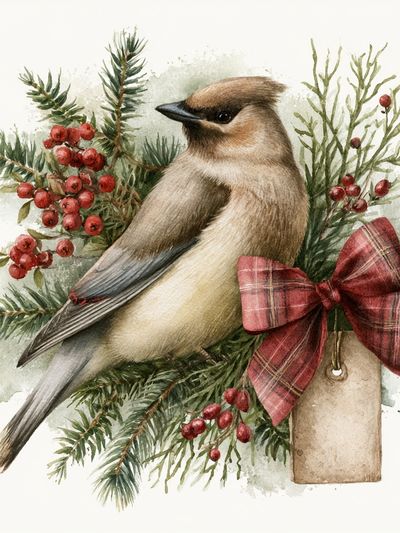 Cedar Waxwing Watercolor Poster.