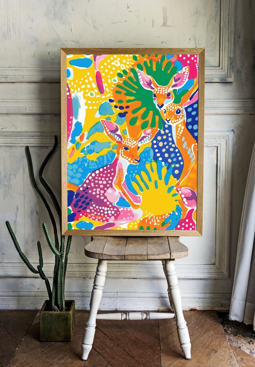 Colorful Deer Pattern Poster. room preview