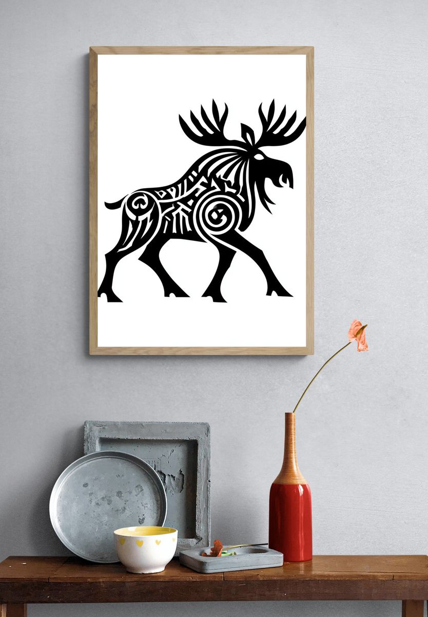 Tribal Moose Silhouette Print. — room view 3