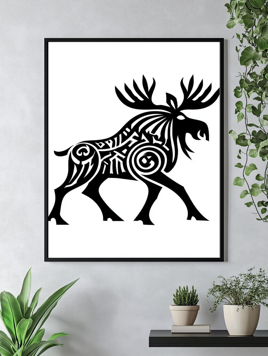 Tribal Moose Silhouette Print. — room view 4