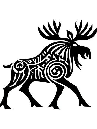 Tribal Moose Silhouette Print.
