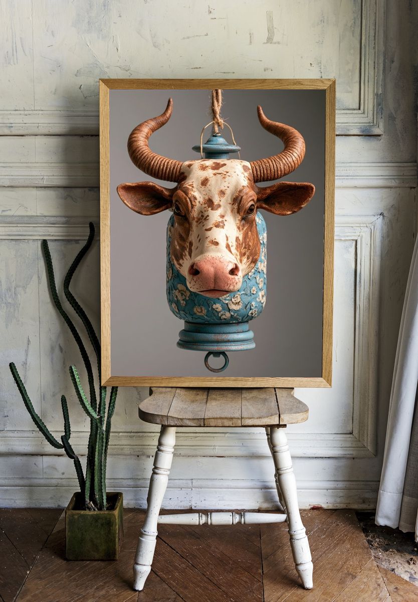 Decorative Cow Head Illustration Poster. room preview