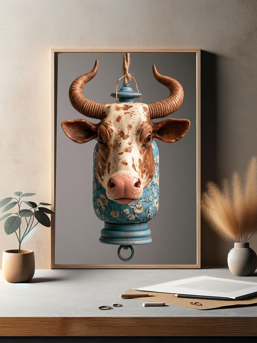Decorative Cow Head Illustration Poster. — room view 2
