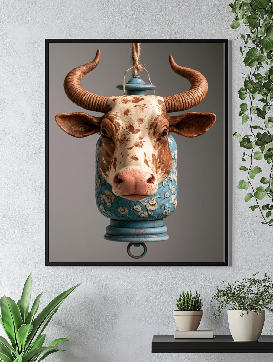 Decorative Cow Head Illustration Poster. — room view 4