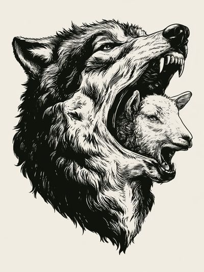 Wolf and Sheep Ink Poster. poster