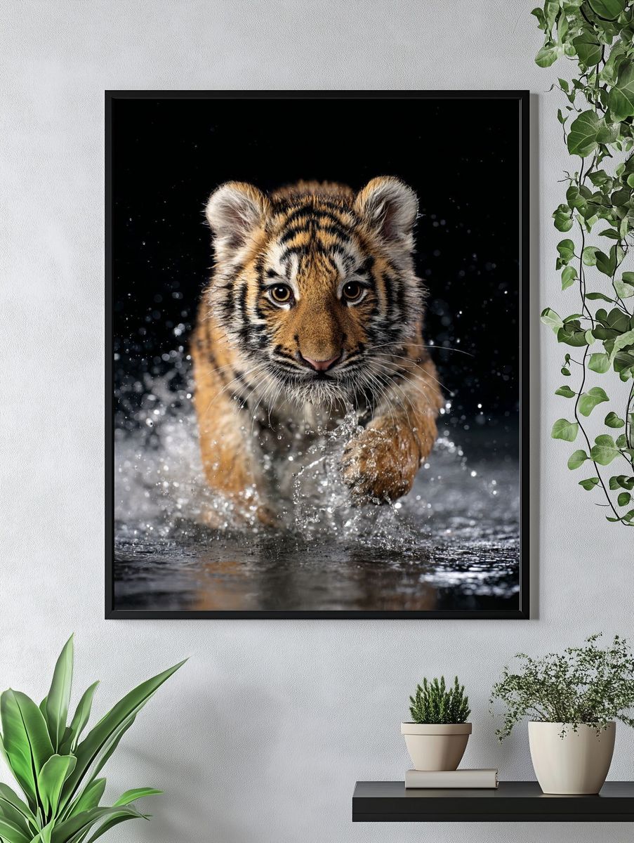 Tiger Cub Splash Photography Poster. — room view 4