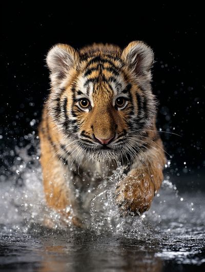 Tiger Cub Splash Photography Poster. poster