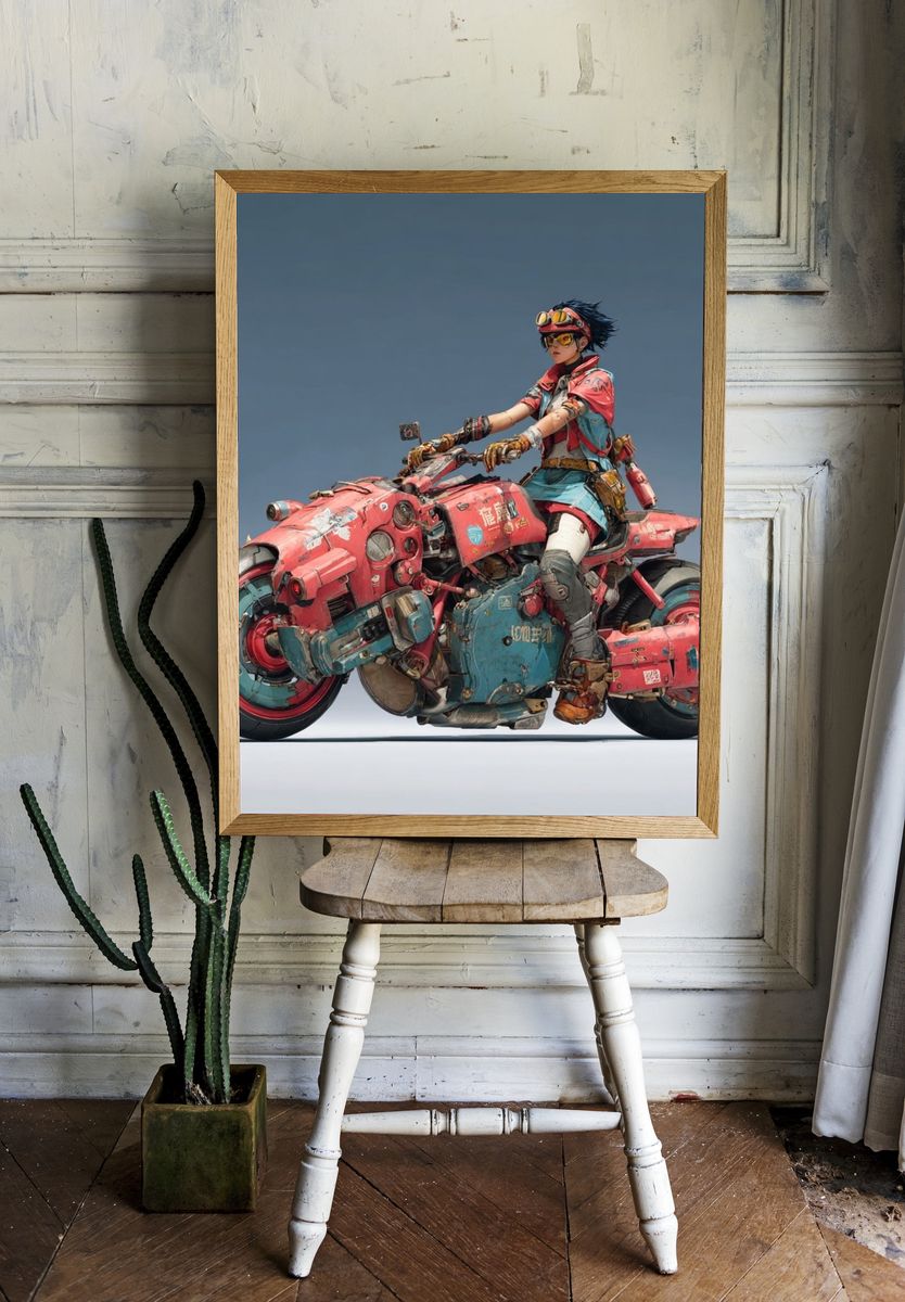 Cyberpunk Rider Motorcycle Print. room preview