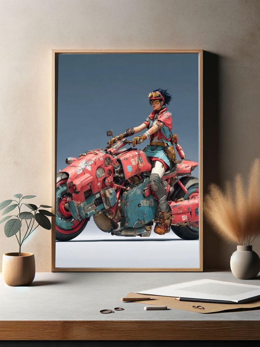 Cyberpunk Rider Motorcycle Print. — room view 2