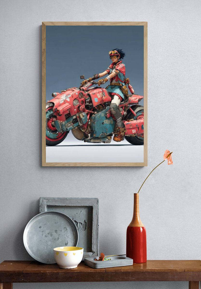Cyberpunk Rider Motorcycle Print. — room view 3