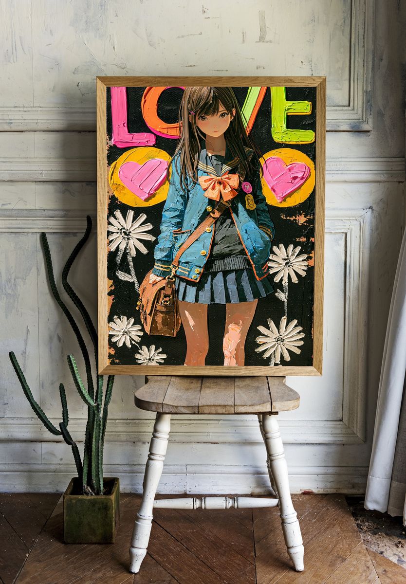 Anime Love Girl Illustration Poster. room preview