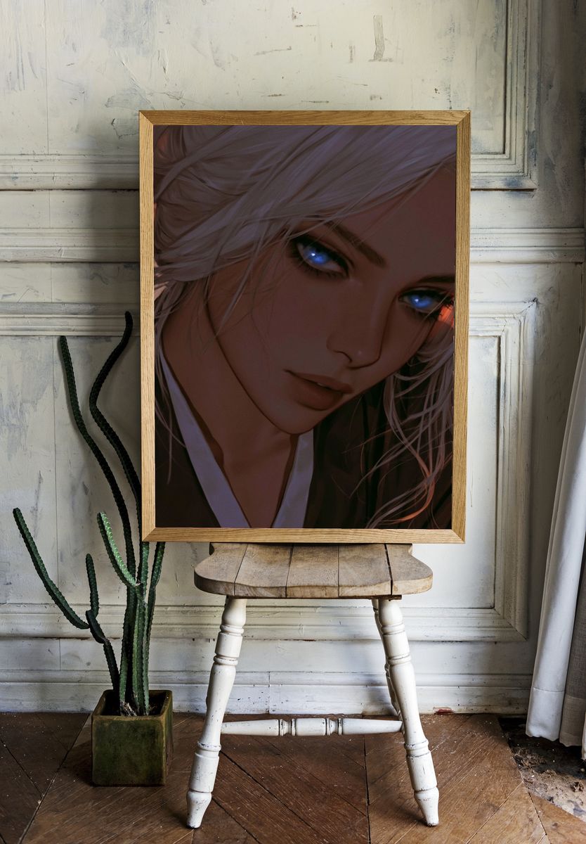 Silver-Haired Anime Portrait Poster. room preview