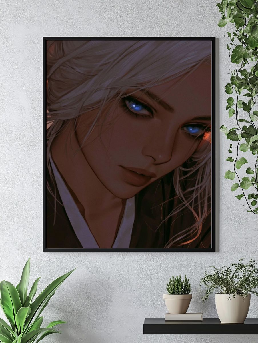 Silver-Haired Anime Portrait Poster. — room view 4