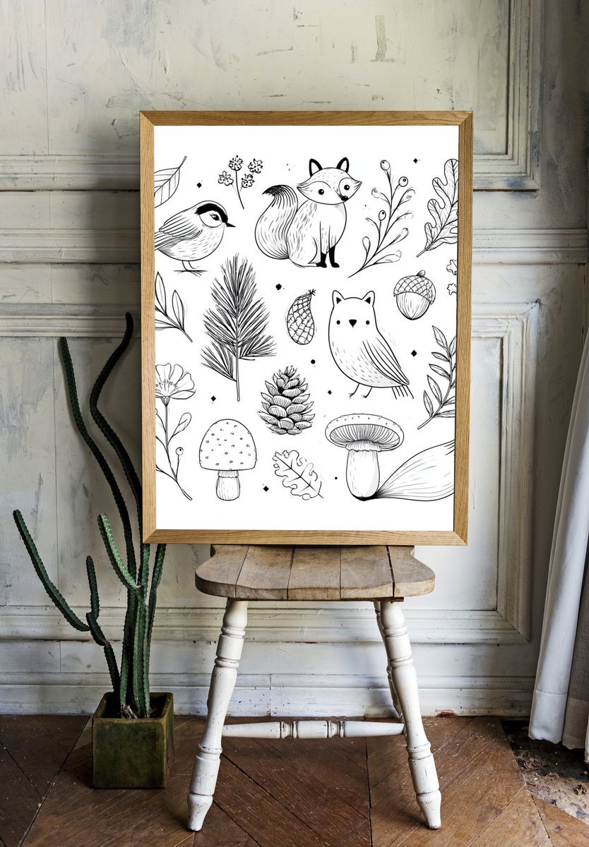 Forest Woodland Line Art Poster. room preview