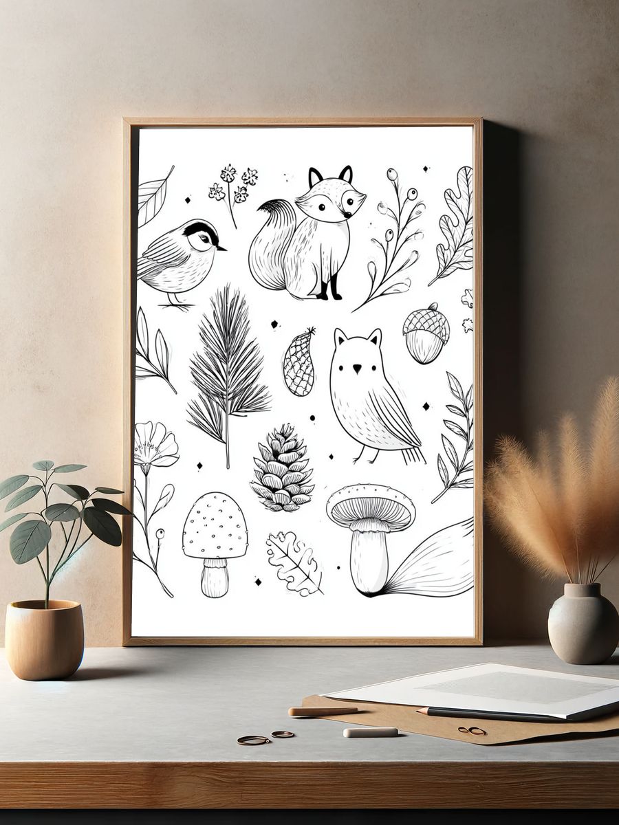 Forest Woodland Line Art Poster. — room view 2