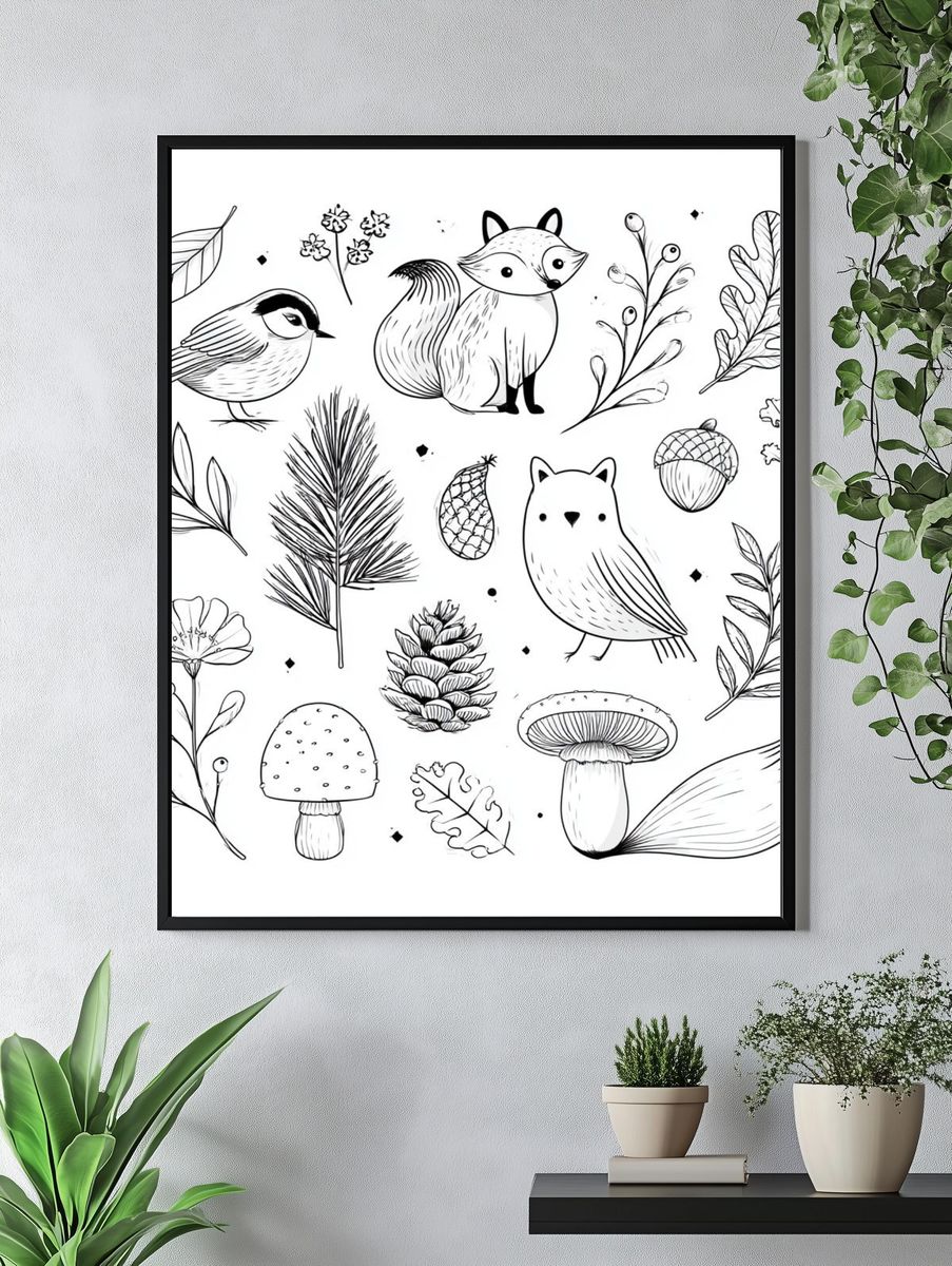 Forest Woodland Line Art Poster. — room view 4