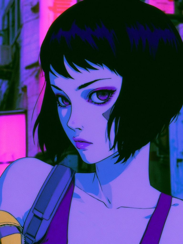 Neon Anime Girl Portrait Poster. poster detail
