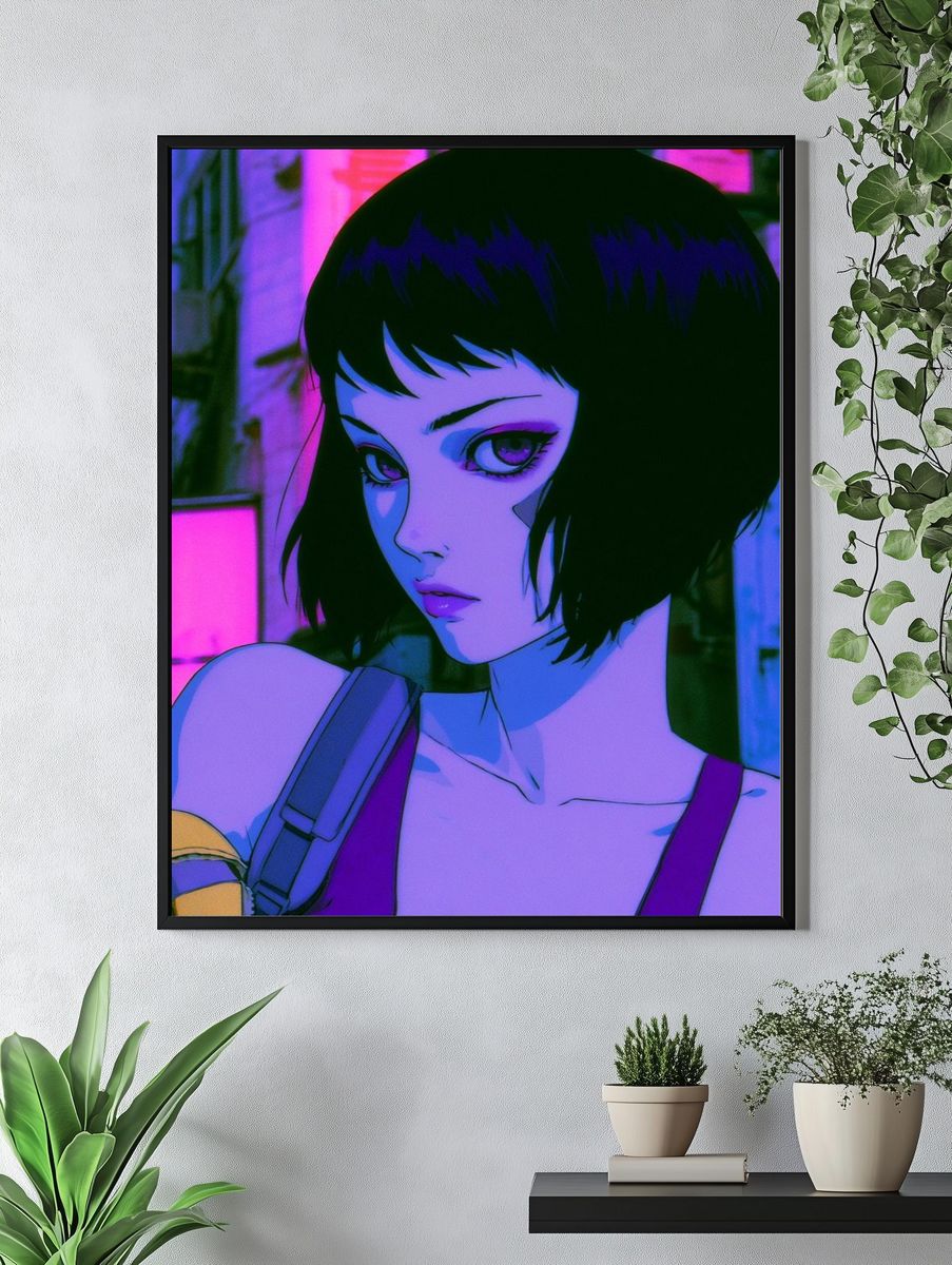 Neon Anime Girl Portrait Poster. — room view 4