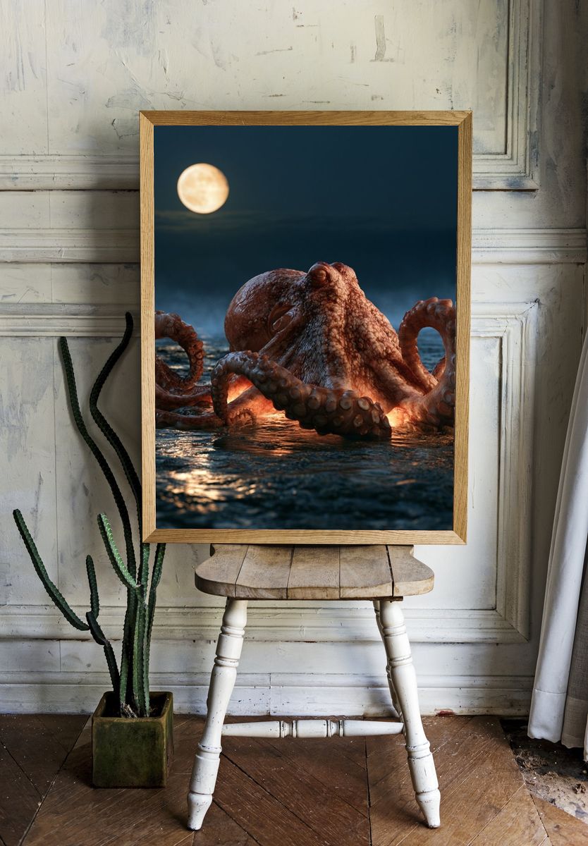 Moonlit Octopus Photography Poster. room preview