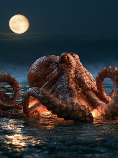 Moonlit Octopus Photography Poster.
